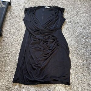 Calvin Klein Black Ruched Wrap Midi Dress